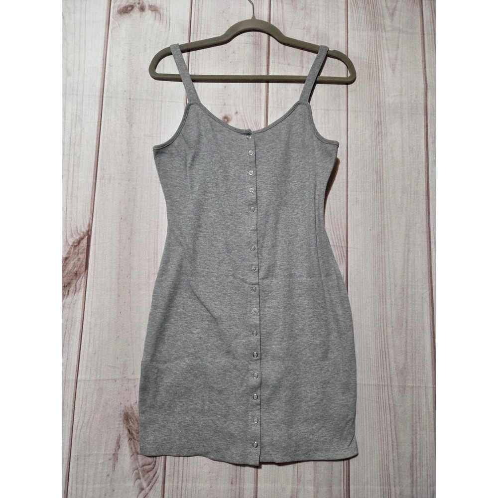 Kendall & Kylie Womens Gray Ribbed Snap Front Bodycon Mini Dress Size L Summer
